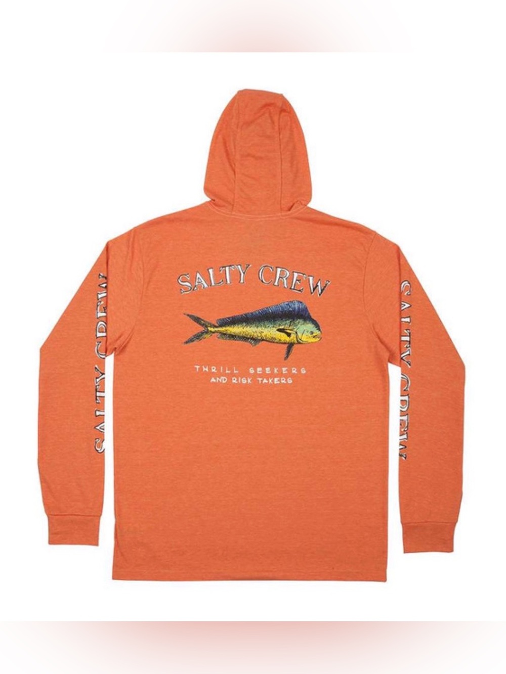 🟠 SALTY CREW ORANGE EL DORADO HOODED TECH LONG SLEEVE T SHIRT - SIZE LARGE 🟠